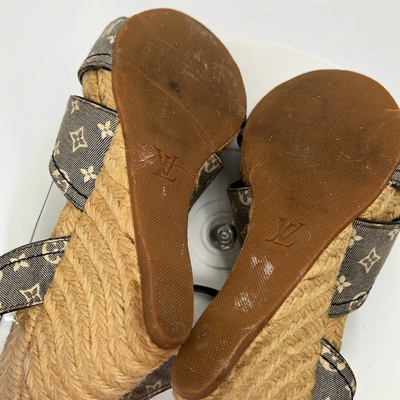 Louis Vuitton Grey Monogram Canvas Idylle Espadrille Wedge Sandals Size 36.5 - Picture 12 of 12